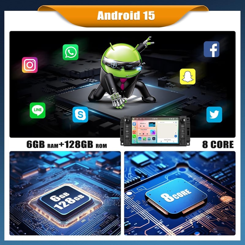 CAMECHO Android 15 autórádió 7 hüvelykes kijel