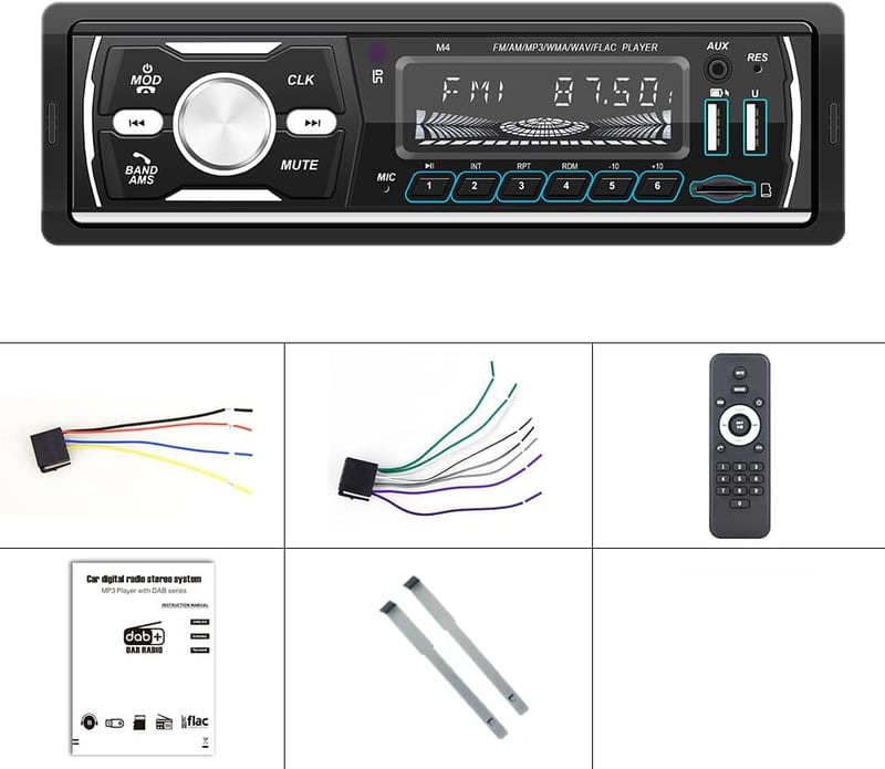 CAMECHO DAB+ Autórádió Bluetooth MP3 Lejátszó 4x50W USB SD Kártya Távirányítóval