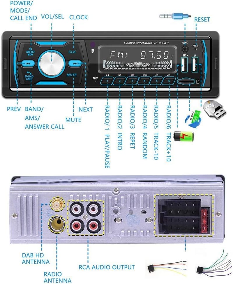 CAMECHO DAB+ Autórádió Bluetooth MP3 Lejátszó 4x50W USB SD Kártya Távirányítóval