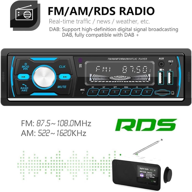 CAMECHO DAB+ Autórádió Bluetooth MP3 Lejátszó 4x50W USB SD Kártya Távirányítóval
