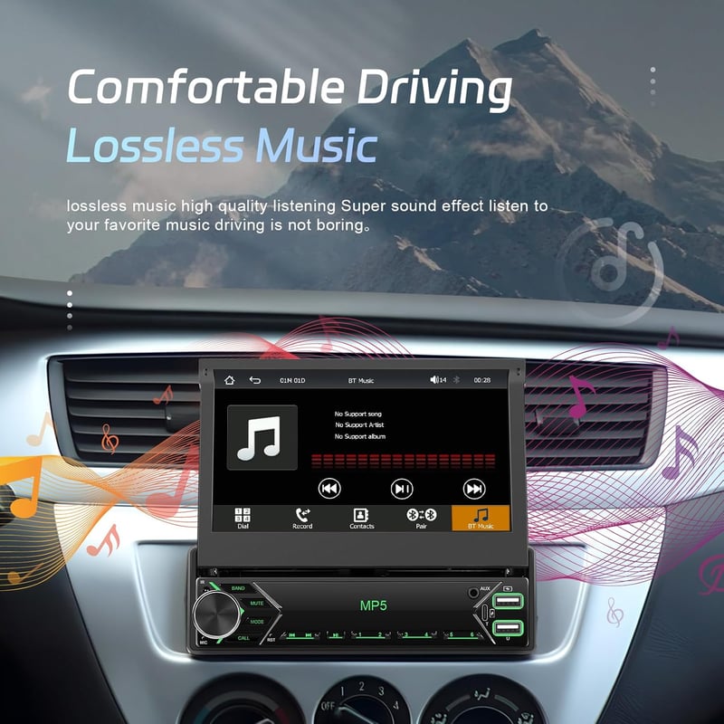 CAMECHO Wireless CarPlay Android autórádió 7" motorozott kijelzővel Bluetooth kihangosítóval