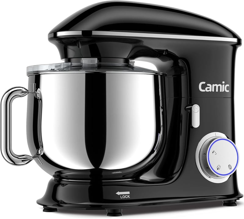 Camic 1500W Konyhai Robotgép 8L Rozsdamentes Acél Tállal - 6 Sebességű Dagasztógép Keverővel, Habverővel, Mosogatógépben Mosható Tartozékokk
