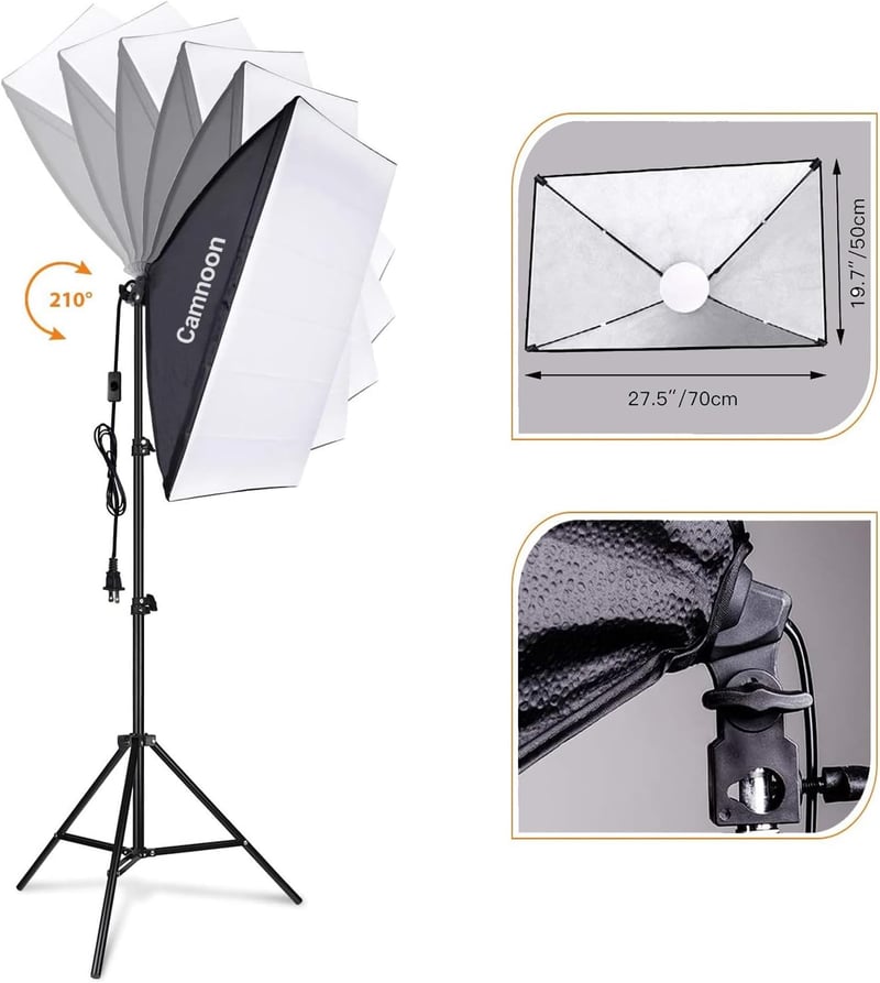 Camnoon Softbox Szett 85W LED Stúdió Világítás 3000-6000K Színhőmérséklet 50x70cm Távvezérlő Állvány Táska Fotózás
