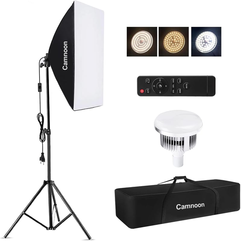 Camnoon Softbox Szett 85W LED Stúdió Világítás 3000-6000K Színhőmérséklet 50x70cm Távvezérlő Állvány Táska Fotózás