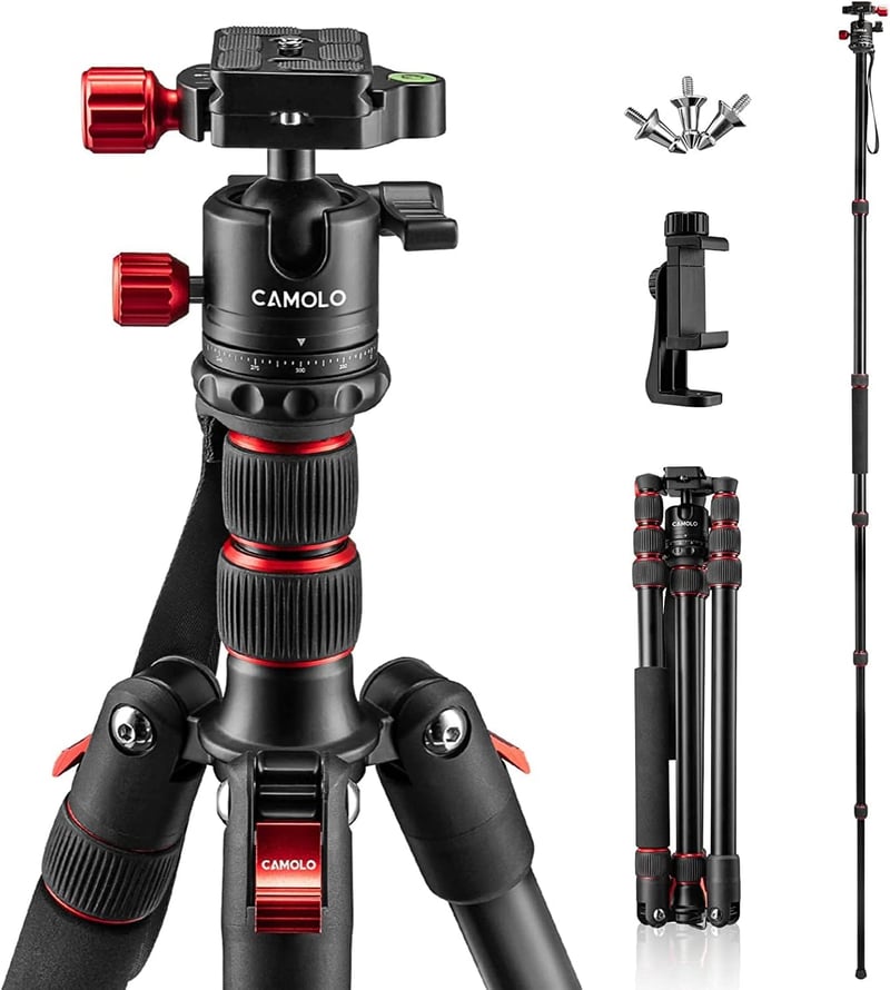 CAMOLO Állvány Fényképezőgéphez 190 cm, Hordozható DSLR Tripod 360° Panoráma Fejjel, Alumínium Monopod 15 kg Teherbírás Canon
