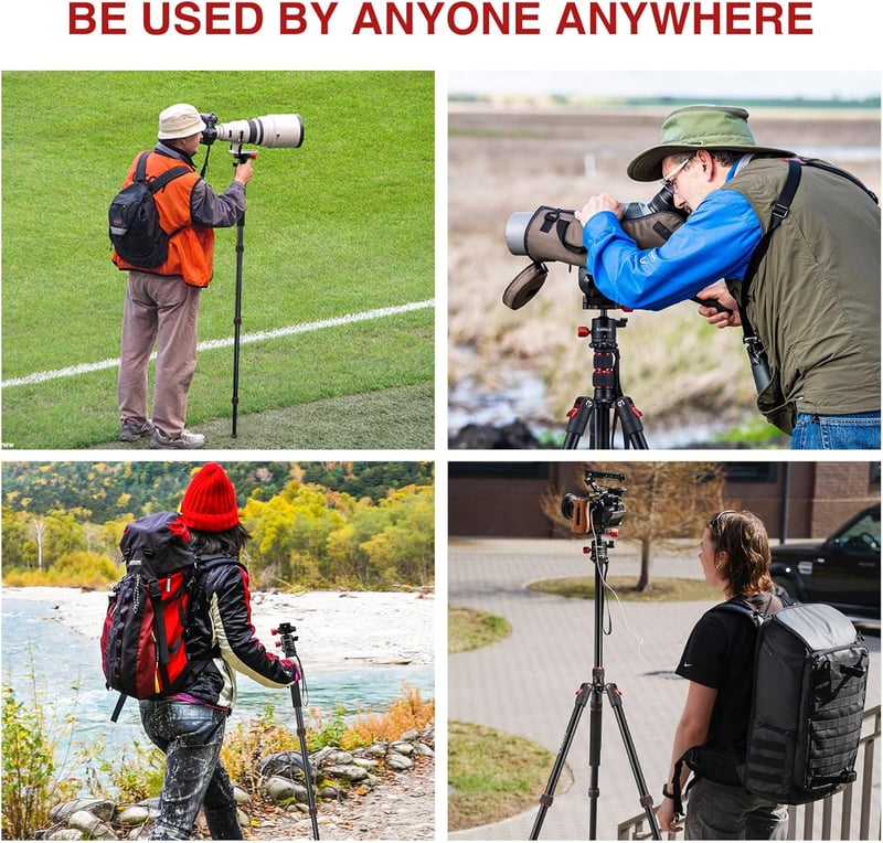 CAMOLO Állvány Fényképezőgéphez 190 cm, Hordozható DSLR Tripod 360° Panoráma Fejjel, Alumínium Monopod 15 kg Teherbírás Canon