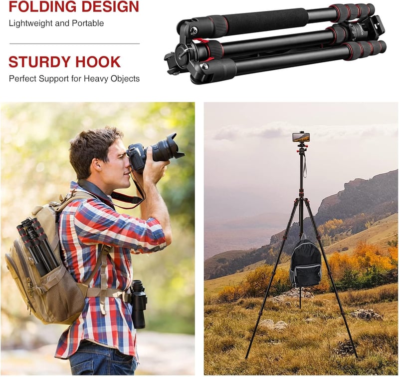 CAMOLO Állvány Fényképezőgéphez 190 cm, Hordozható DSLR Tripod 360° Panoráma Fejjel, Alumínium Monopod 15 kg Teherbírás Canon