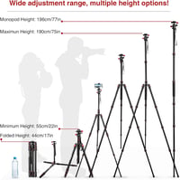 CAMOLO Állvány Fényképezőgéphez 190 cm, Hordozható DSLR Tripod 360° Panoráma Fejjel, Alumínium Monopod 15 kg Teherbírás Canon 5