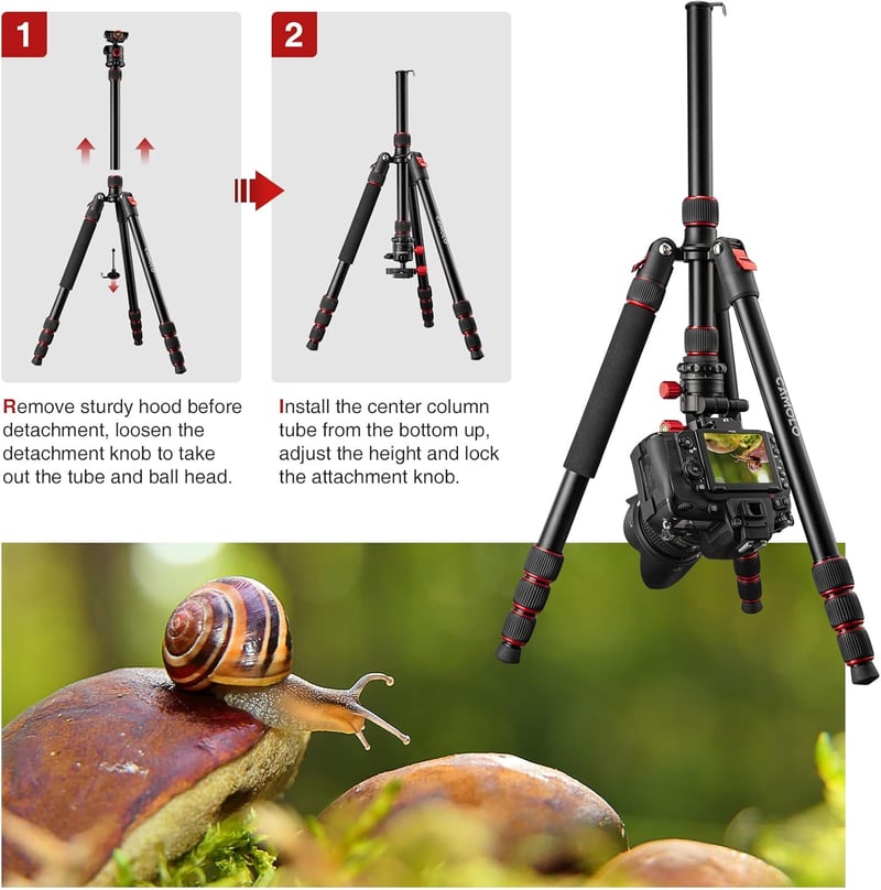 CAMOLO Állvány Fényképezőgéphez 190 cm, Hordozható DSLR Tripod 360° Panoráma Fejjel, Alumínium Monopod 15 kg Teherbírás Canon