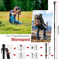 CAMOLO Állvány Fényképezőgéphez 190 cm, Hordozható DSLR Tripod 360° Panoráma Fejjel, Alumínium Monopod 15 kg Teherbírás Canon 3