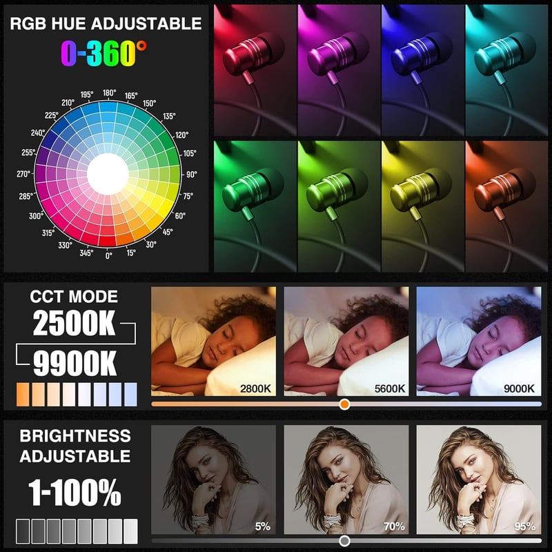 CAMOLO RGB LED Videó Fény 30 cm, Kézi Fotó Világítás 5200mAh Akkuval, 1200 Lumen, 21 Effekt, TikTok Tartalom Készítéshez
