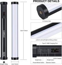 CAMOLO RGB LED Videó Fény 30 cm, Kézi Fotó Világítás 5200mAh Akkuval, 1200 Lumen, 21 Effekt, TikTok Tartalom Készítéshez 2