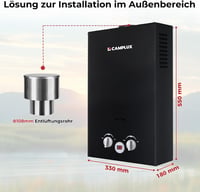 Camplux BW264BC-DE 10L gázüzemű vízmelegítő rozsdamentes fedéllel kempinghez 6