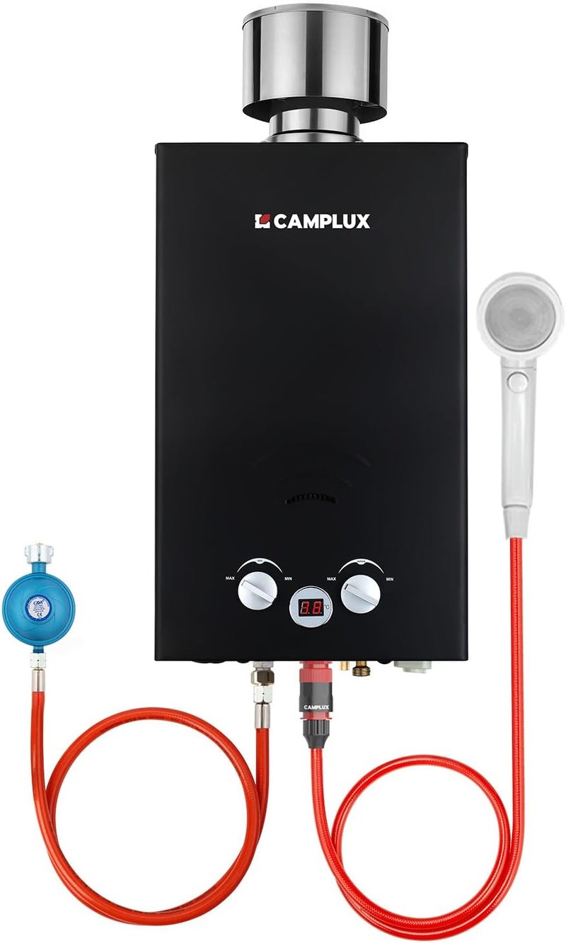 Camplux BW264BC-DE 10L gázüzemű vízmelegítő rozsdamentes fedéllel kempinghez