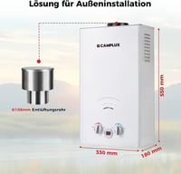 CAMPLUX BW264C-DE 10L Gázüzemű Pillanatvíz-melegítő Esőfejjel Kempinghez 6