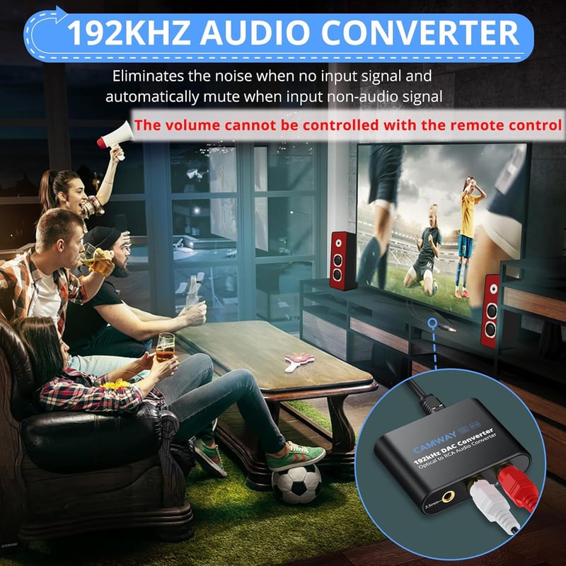 CAMWAY 192kHz digitális-analóg átalakító SPDIF/Toslink RCA 3.5mm erősítővel