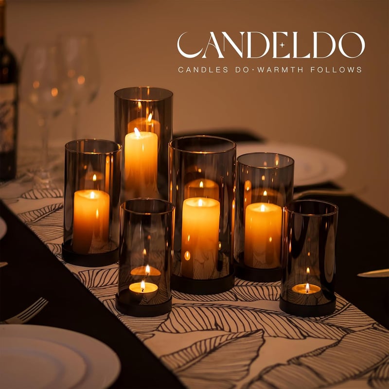 Candeldo 3 darabos fekete fém lámpa szett üveg henger dekoráció kert