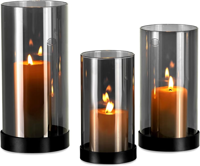 Candeldo 3 darabos fekete fém lámpa szett üveg henger dekoráció kert
