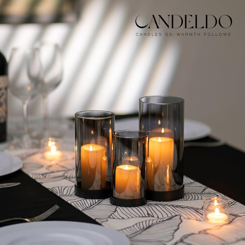Candeldo 3 darabos fekete fém lámpa szett üveg henger dekoráció kert