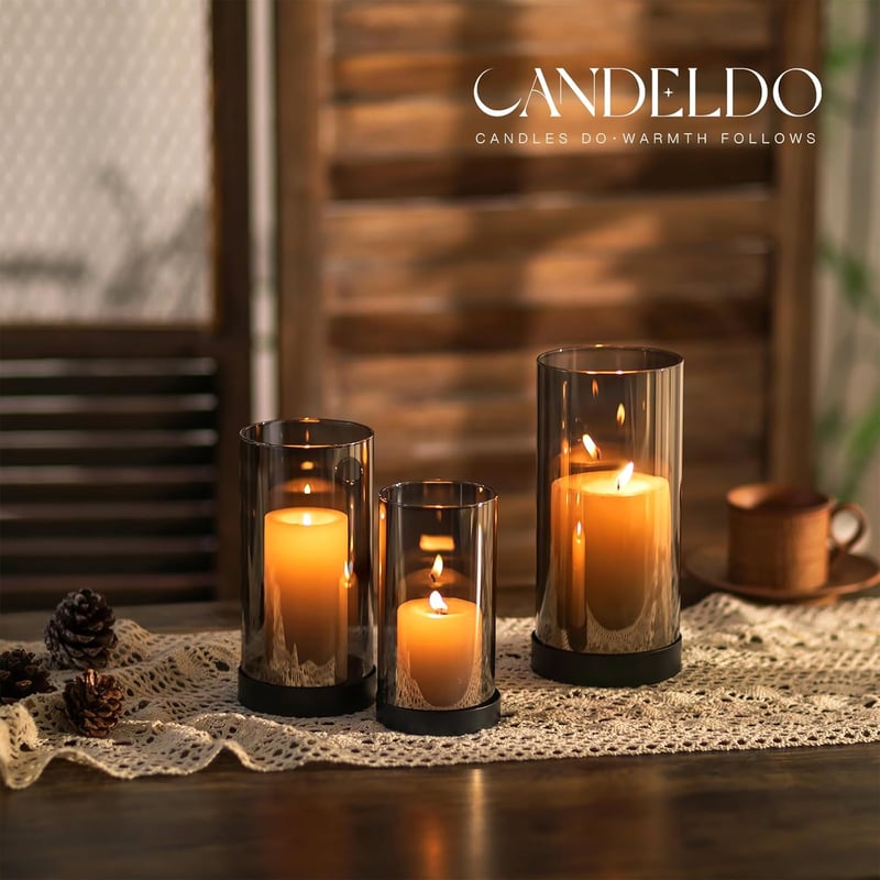 Candeldo 3 darabos fekete fém lámpa szett üveg henger dekoráció kert