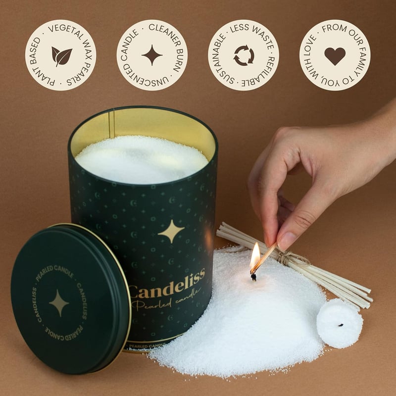 CANDELISS Gyöngy Gyertya Homok Fém Dobozban Luxus Viaszgyöngy Szett - LUXURY DOSE