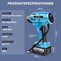 Elektrický vzduchový kompresor Candeon do auta, 150 PSI akumulátorový kompresor s 5 režimami, digitálna hustilka pneumatík s LED svetlom, pre autá, motorky a bicykle 5