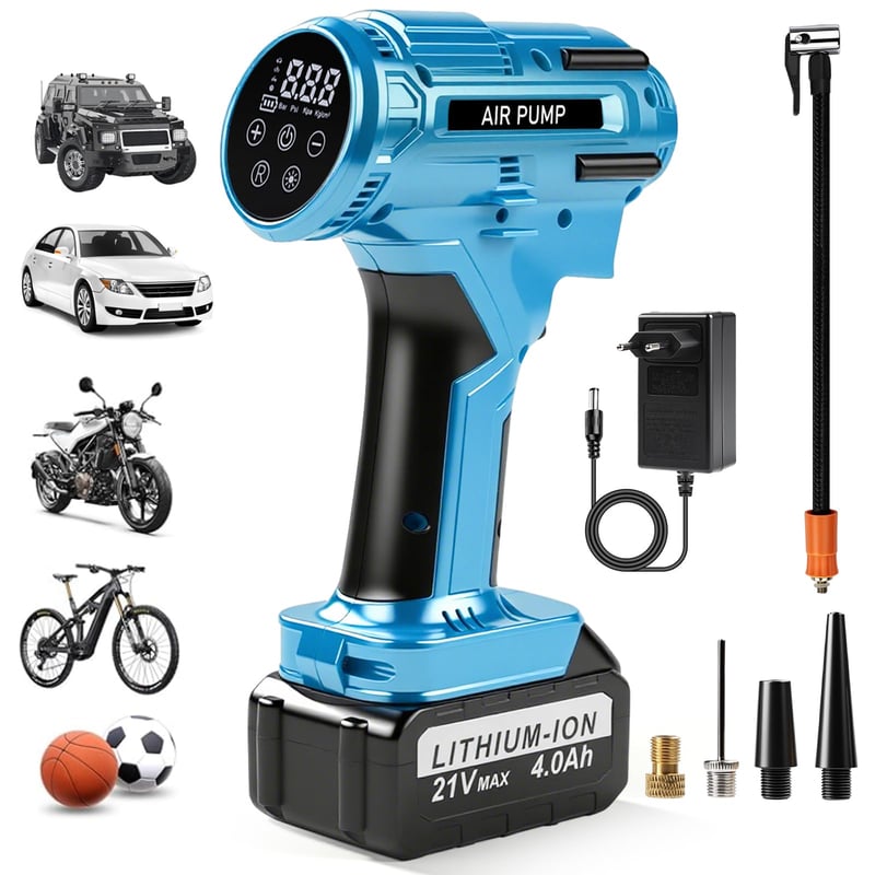 Elektrický vzduchový kompresor Candeon do auta, 150 PSI akumulátorový kompresor s 5 režimami, digitálna hustilka pneumatík s LED svetlom, pre autá, motorky a bicykle