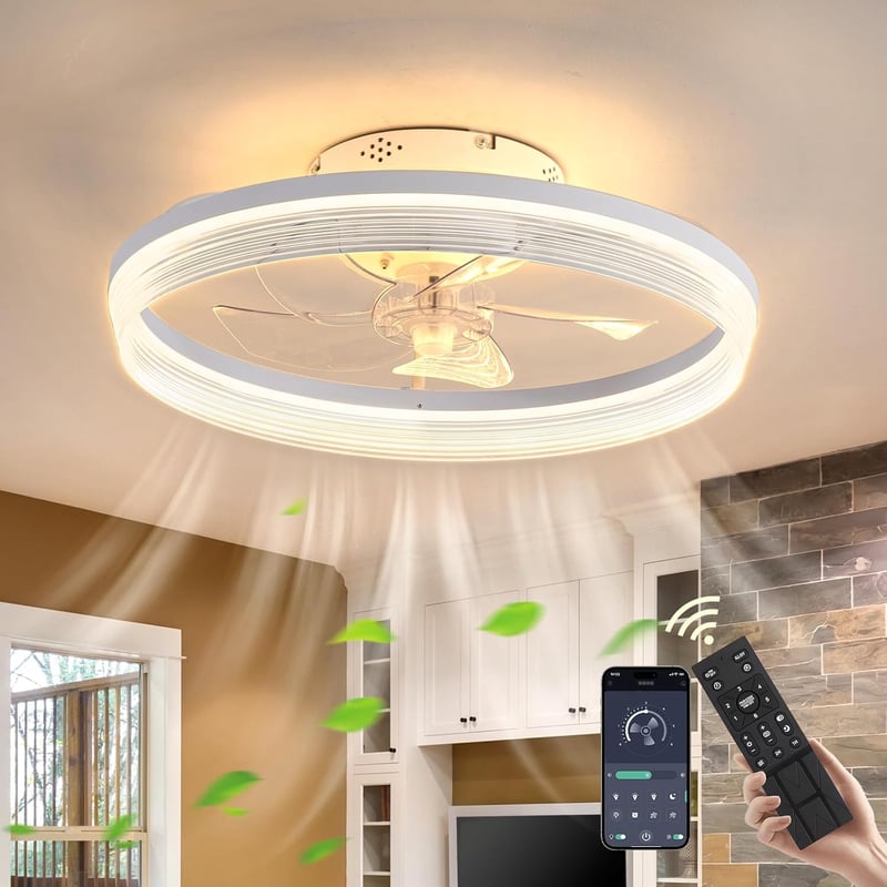 CANEOE 50cm LED Mennyezeti Ventilátor Lámpa, 6 Fokozat, Távirányító és App Vezérlés, Fehér