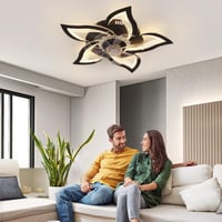CANEOE Modern LED Mennyezeti Ventilátor Lámpa 80W - Fekete Virág Dizájn, Távirányítós, Applikációval Vezérelhető, Időzíthető, Fényerőszabály 8
