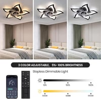 CANEOE Modern LED Mennyezeti Ventilátor Lámpa 80W - Fekete Virág Dizájn, Távirányítós, Applikációval Vezérelhető, Időzíthető, Fényerőszabály 2