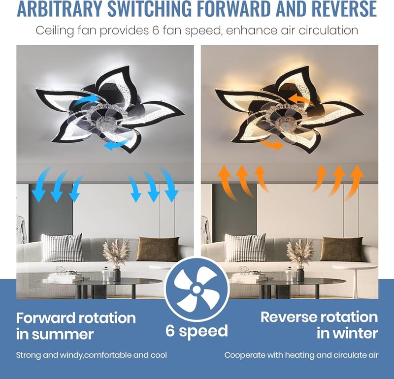 CANEOE Modern LED Mennyezeti Ventilátor Lámpa 80W - Fekete Virág Dizájn, Távirányítós, Applikációval Vezérelhető, Időzíthető, Fényerőszabály