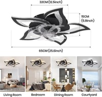 CANEOE Modern LED Mennyezeti Ventilátor Lámpa 80W - Fekete Virág Dizájn, Távirányítós, Applikációval Vezérelhető, Időzíthető, Fényerőszabály 5