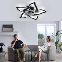 CANEOE Modern LED Mennyezeti Ventilátor Lámpa 80W - Fekete Virág Dizájn, Távirányítós, Applikációval Vezérelhető, Időzíthető, Fényerőszabály 7