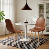 Set 2 Scaune de Dining CangLong Retro Vintage, Tapițate cu Piele Ecologică, Picioare Metalice, Maro 2