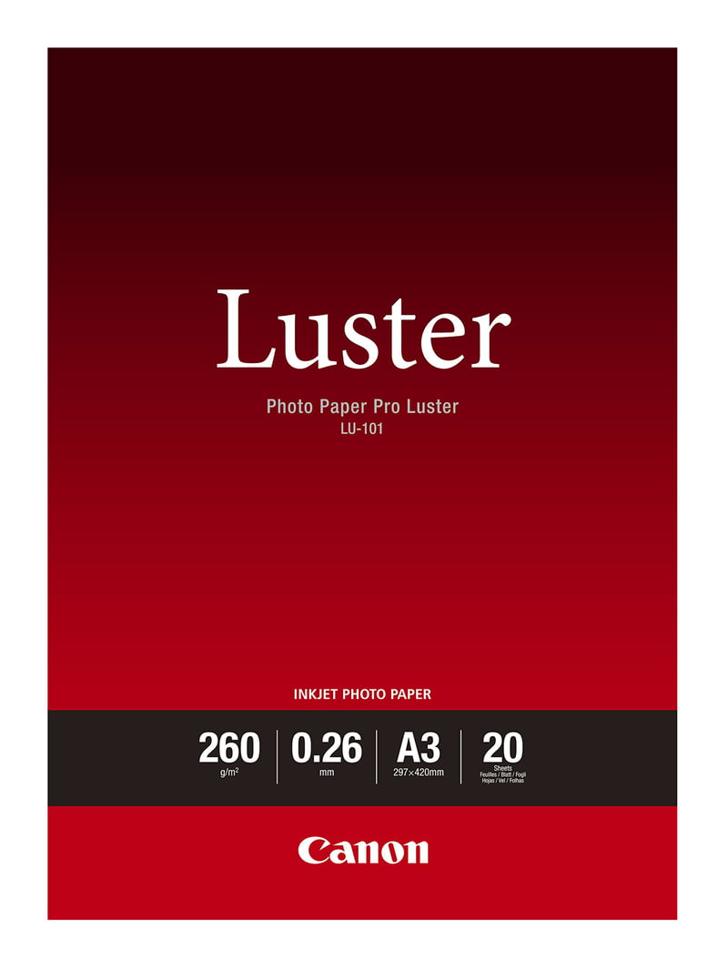 Hârtie foto lucioasă Canon LU-101 Luster A3 29,7x42 cm 260 g/m² 20 coli, albă, pentru imprimante cu jet de cerneală PIXMA