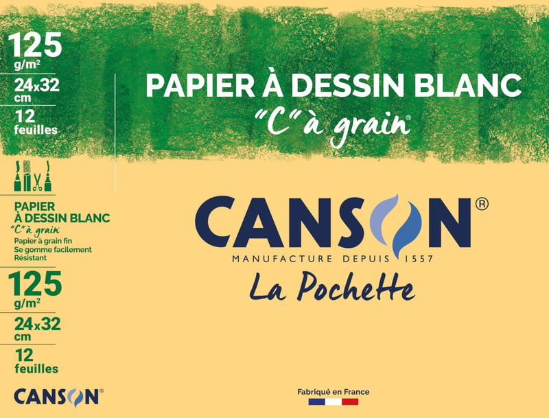 Výkresový papier Canson C à Grain, 12 listov, 24x32 cm, 125 g/m², biely, umelecký papier so zrnitým povrchom