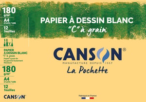 Hârtie de desen Canson "C" à Grain A4, 180 g/m², alb, 12 coli, bloc de schițe artistic