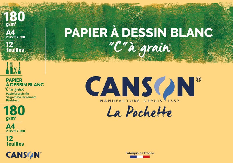 Výkresový papier Canson "C" à grain A4 180 g/m² biely, 12 listov, umelecký skicovací papier