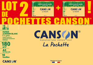 Výkresový papier Canson C à Grain - biely - A3, 180 g/m², 10 listov, 2 balenia