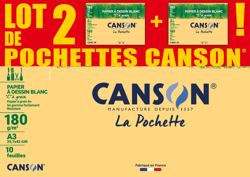 Výkresový papier Canson C à Grain - biely - A3, 180 g/m², 10 listov, 2 balenia