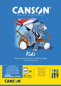 Bloc de desen Canson Kids Peinture, A3, 20 coli, 200 g/m², Alb, Textură ușor granulată 1