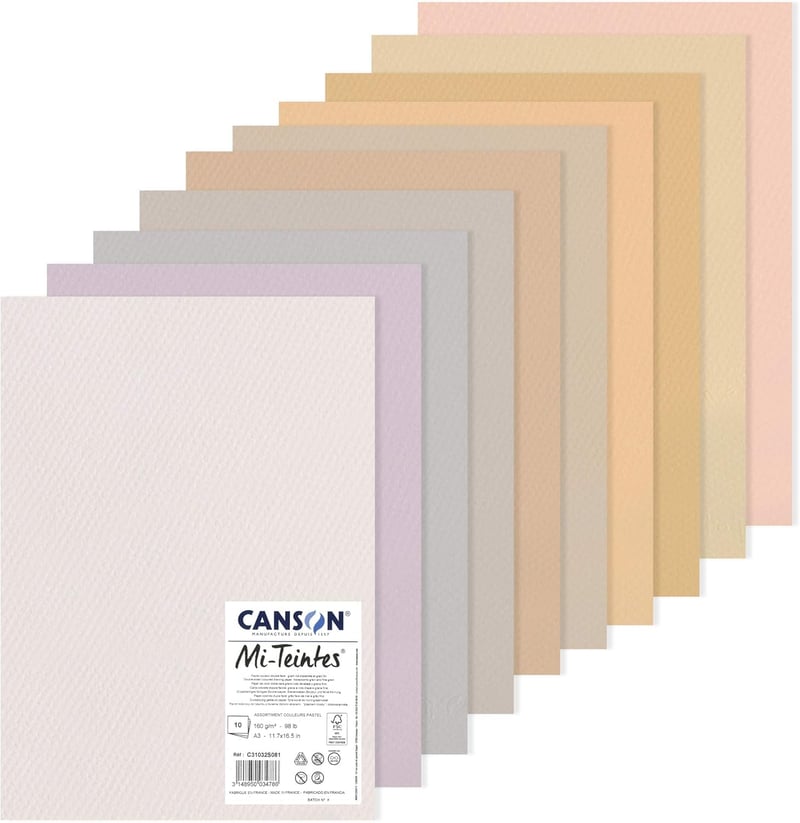 Canson Mi-Teintes A3 160g Pasztell Papír 10 Lap - A3 Pastel Shades