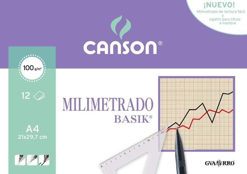 Hârtie milimetrică Canson Milimetrado Basik, A4 (21x29,7 cm), 100 g/m², alb, cu model bej, 12 coli