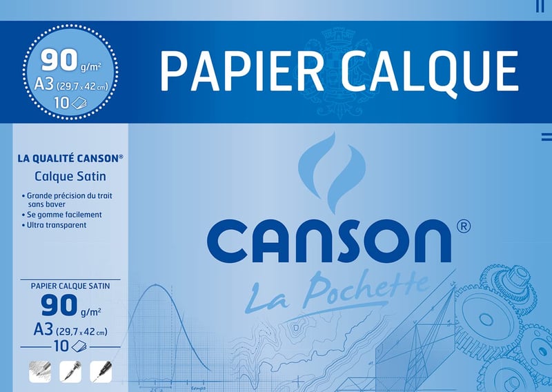 Canson pauzovací papier A3 90 g/m² s hladkým povrchom, balenie 10 listov, kresliaci papier na technické návrhy