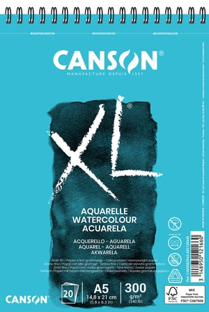 Canson XL Aquarelle blok za akvarel sa spiralom – A5, 300 g/m², 20 listova, bijeli