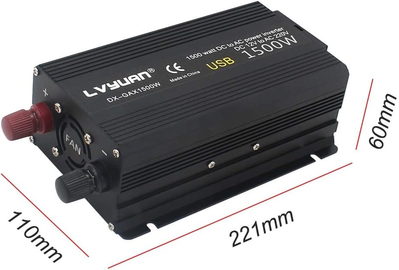 Cantonape 750W Feszültségátalakító 12V-230V - Autós Inverter EU Csatlakozóval és 2 USB Porttal Laptophoz, Kamerához, Okostelefonhoz