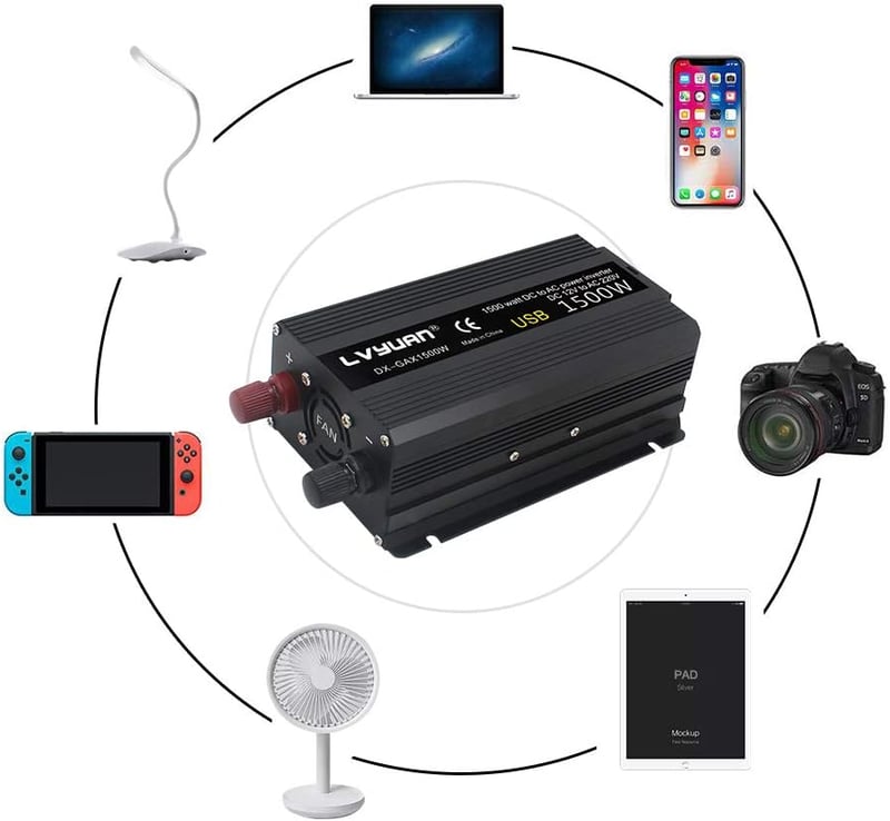 Cantonape 750W Feszültségátalakító 12V-230V - Autós Inverter EU Csatlakozóval és 2 USB Porttal Laptophoz, Kamerához, Okostelefonhoz