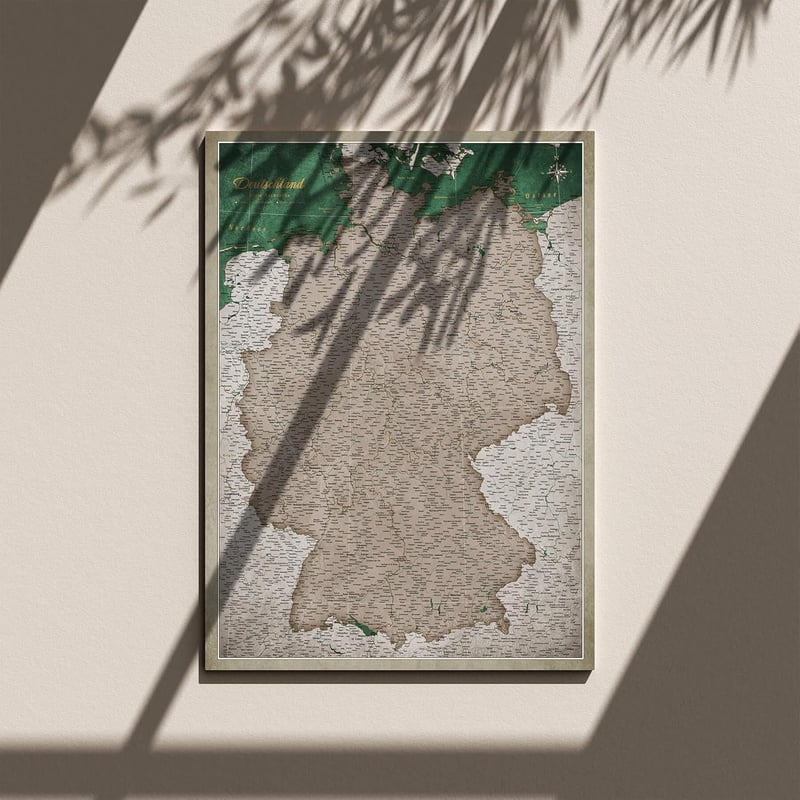 CANVASCALE Németország Térkép Parafa Pinboard 90x60 cm - Utazási Célpontok Jelöléséhez - Vászon Fali Dekoráció Gyerekszobába, Tanuláshoz - P