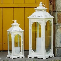 Caossuixin 2 darabos dekoratív kerti lámpa szett fehér, retro gyertyatartó kültéri beltéri 1