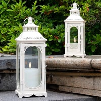 Caossuixin 2 darabos dekoratív kerti lámpa szett fehér, retro gyertyatartó kültéri beltéri 7
